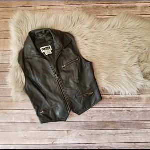 DKNY black 100% leather suede vest